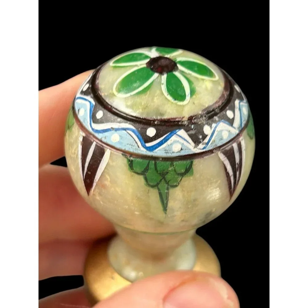 Vintage Set 2 Hand Painted Etched Marble Stone Wine Bottle Stoppers Barware BOHO - Picture 7 of 10